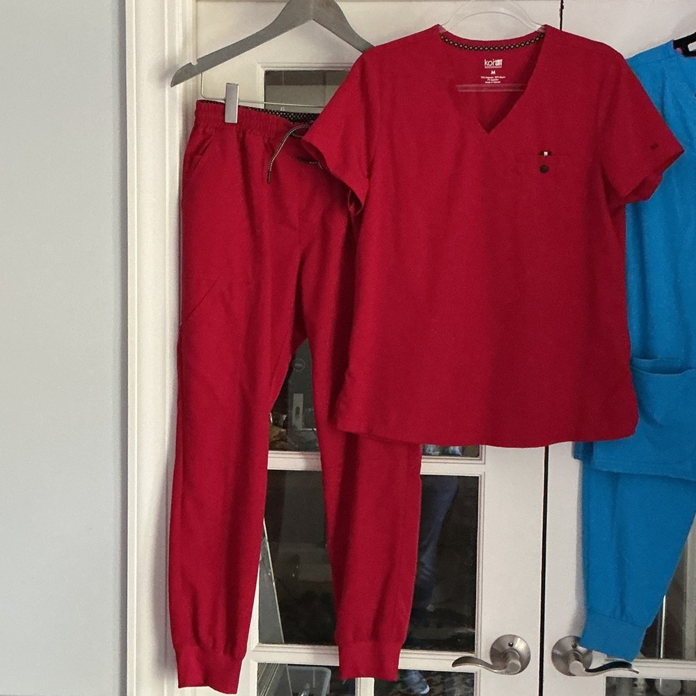 koi Next Gen Red V-Neck Scrub Top